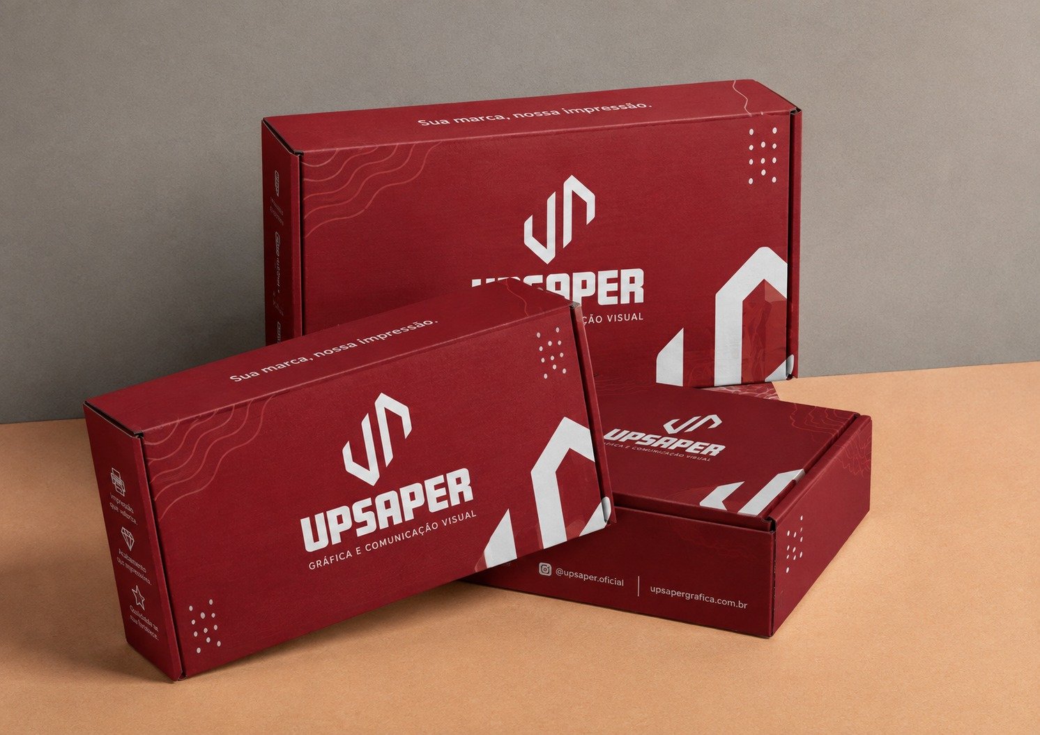 Caixas de papelão personalizadas UPSAPER com estampa vermelha