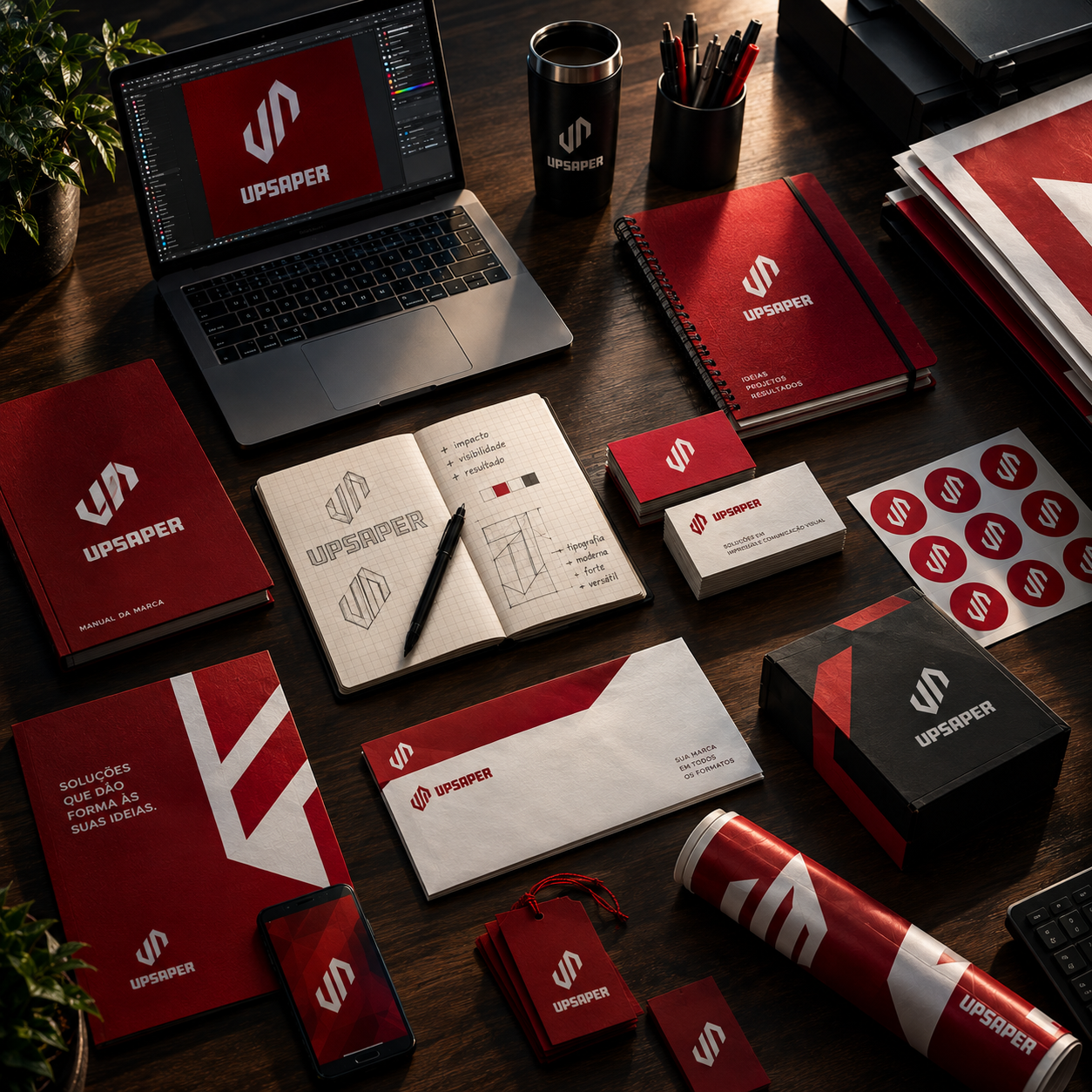 Materiais gráficos UPSAPER organizados
